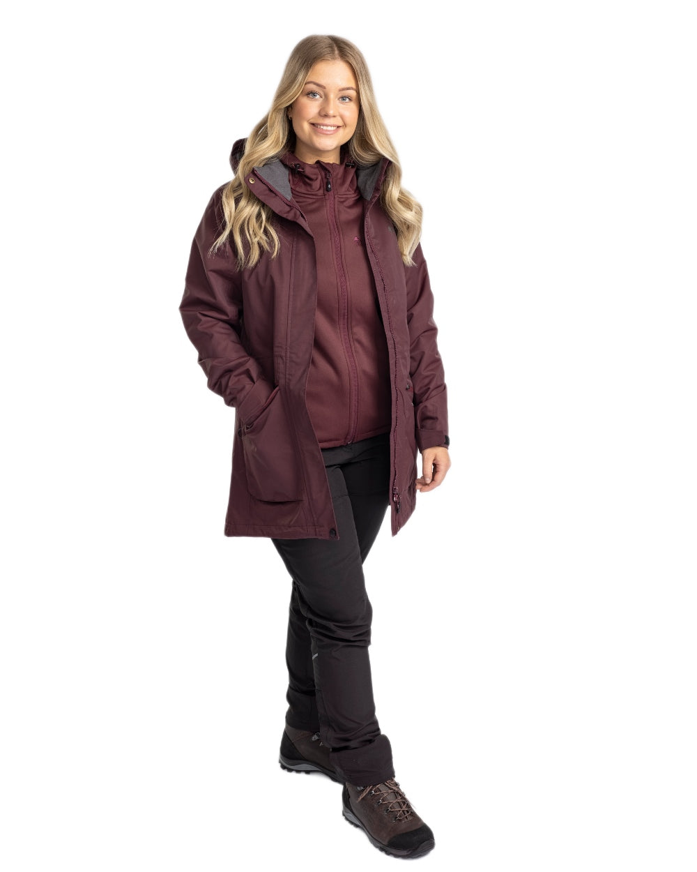 Earth Plum coloured Pinewood Womens Wilda Parka on white background 