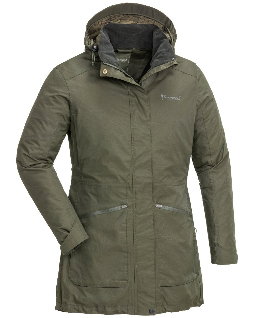 Moss Green coloured Pinewood Womens Wilda Parka on white background 