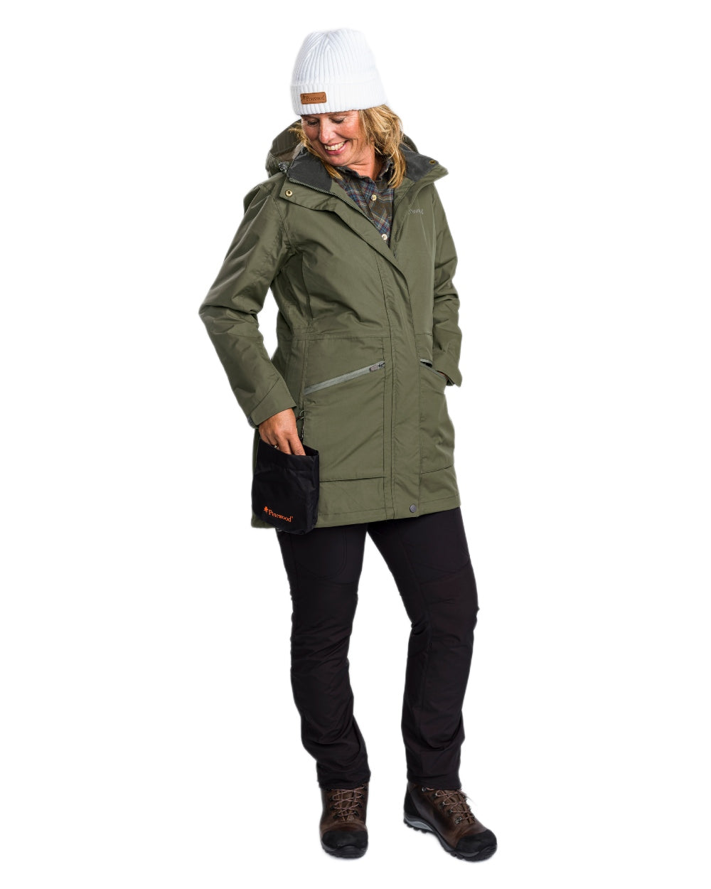 Moss Green coloured Pinewood Womens Wilda Parka on white background 
