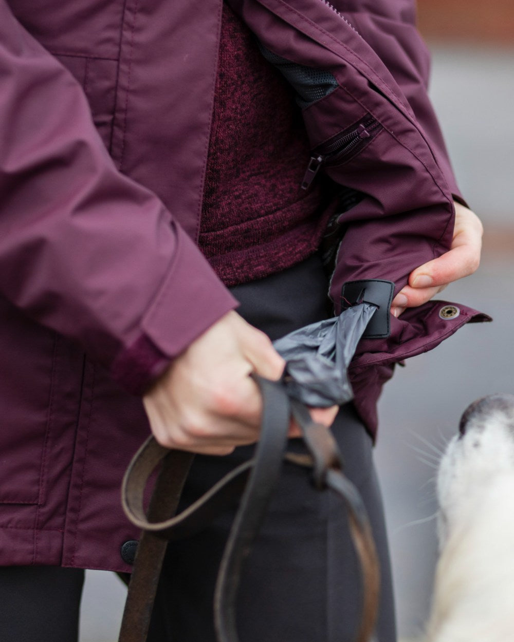 Plum coloured Pinewood Womens Wilda Parka on street background 