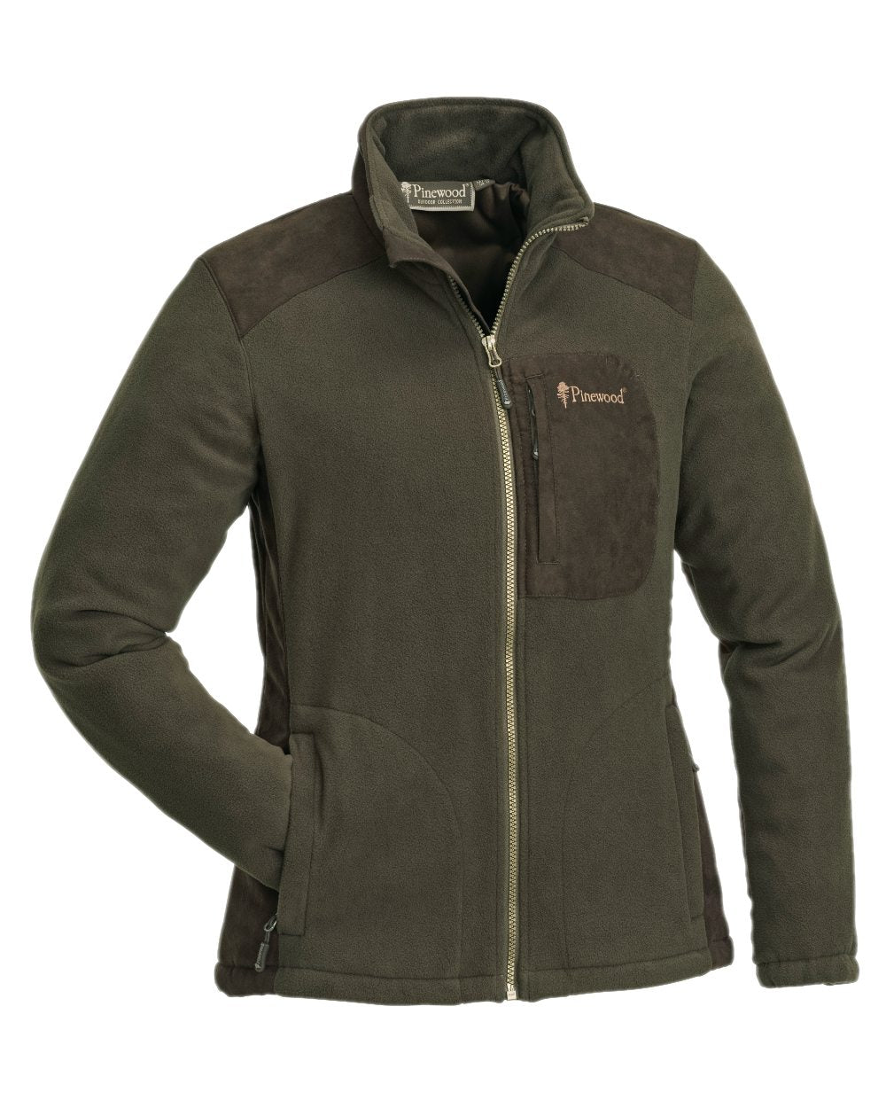 Hunting Brown Suede Brown Coloured Pinewood Womens Wildmark Membrane Fleece Jacket on white background 