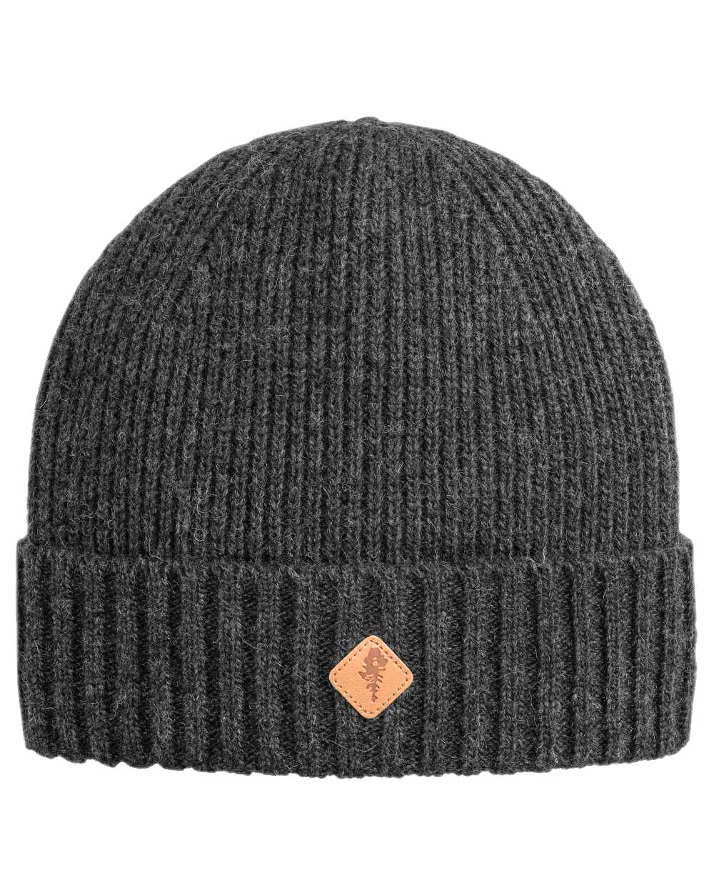 Dark Anthracite Mel Coloured Pinewood Wool Knitted Hat on white background 