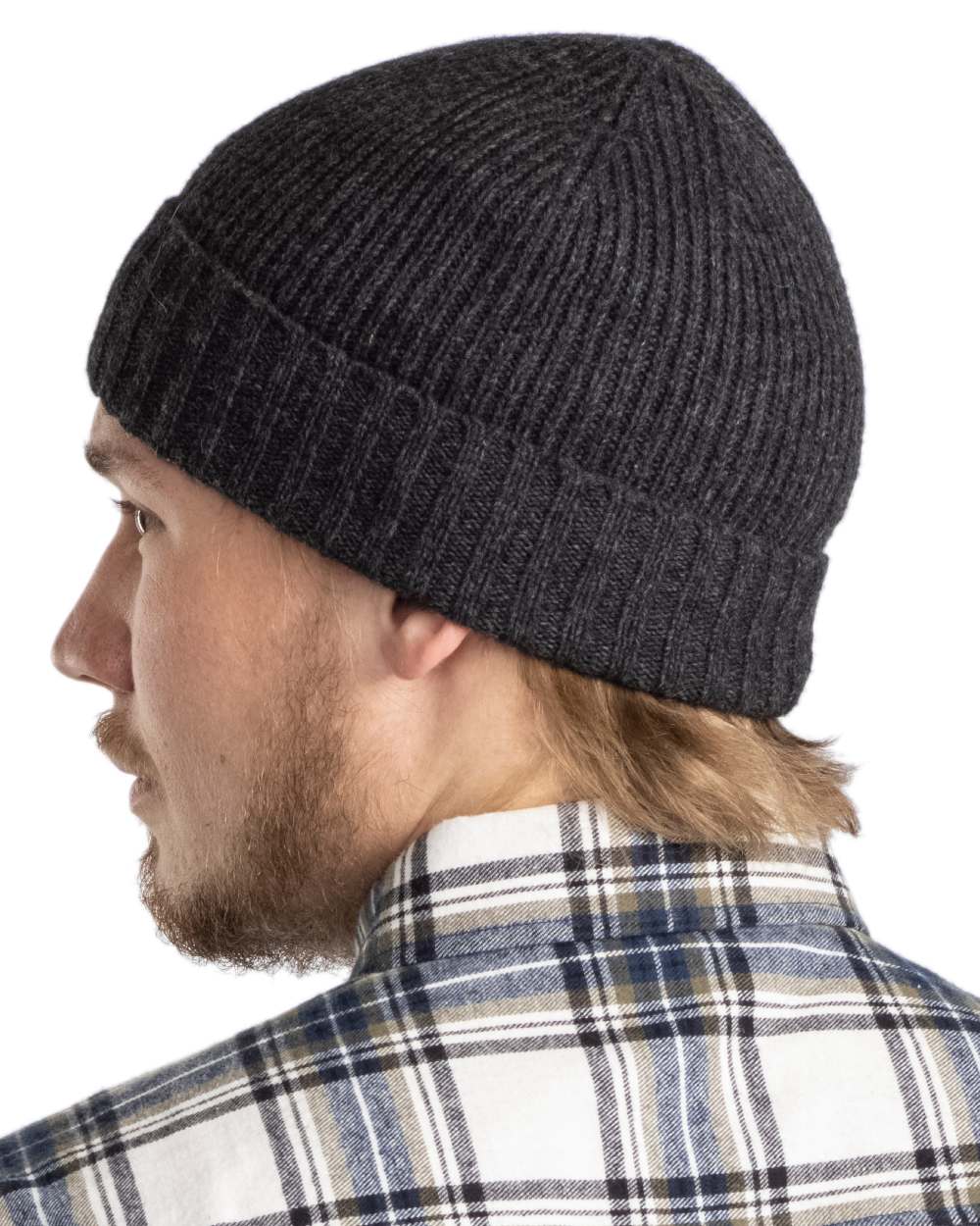 Dark Anthracite Mel Coloured Pinewood Wool Knitted Hat on white background 