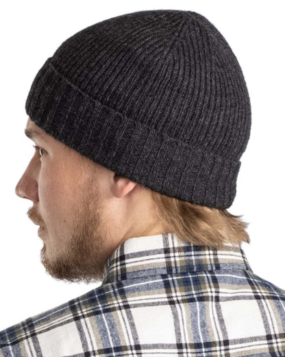Dark Anthracite Mel Coloured Pinewood Wool Knitted Hat on white background 