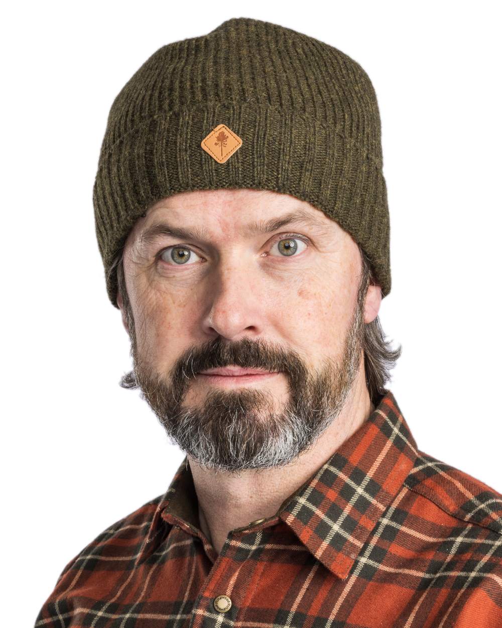 Mossgreen Mel Coloured Pinewood Wool Knitted Hat on white background 