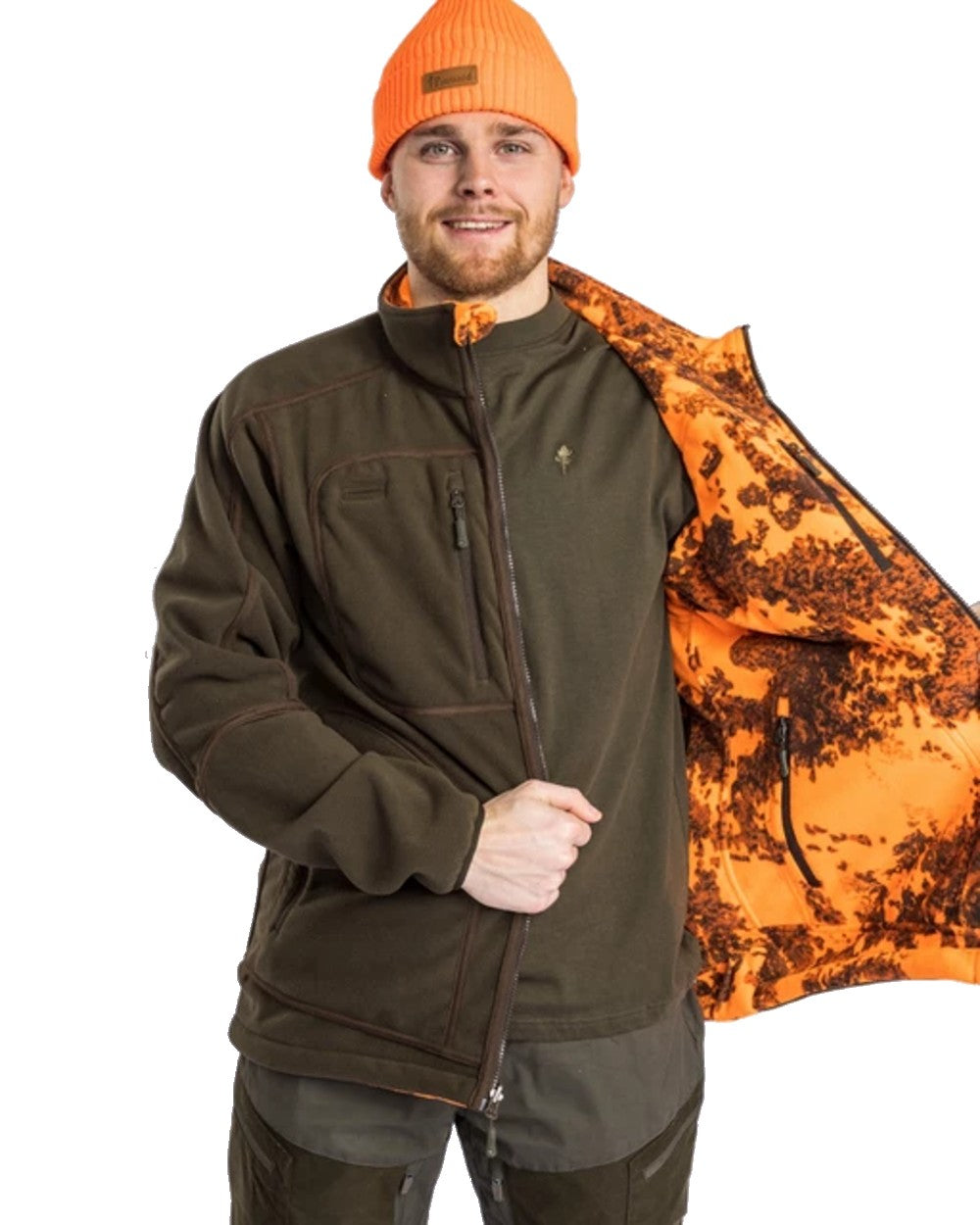 Pinewood Furudal Reversible Camou Fleece Jacket in Hunting Brown/Strata Blaze 