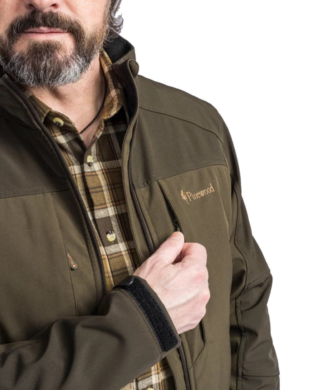 Pinewood Småland Stretch Shell Jacket in Dark Olive/Suede Brown