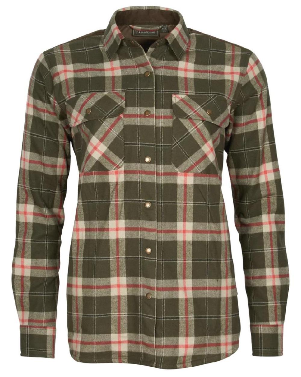 Dark Green Red coloured Pinewood Womens Douglas Shirt on white background 