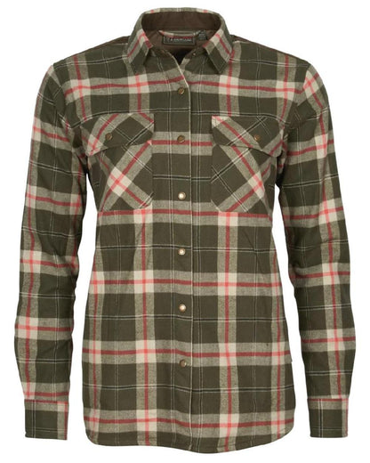 Dark Green Red coloured Pinewood Womens Douglas Shirt on white background 