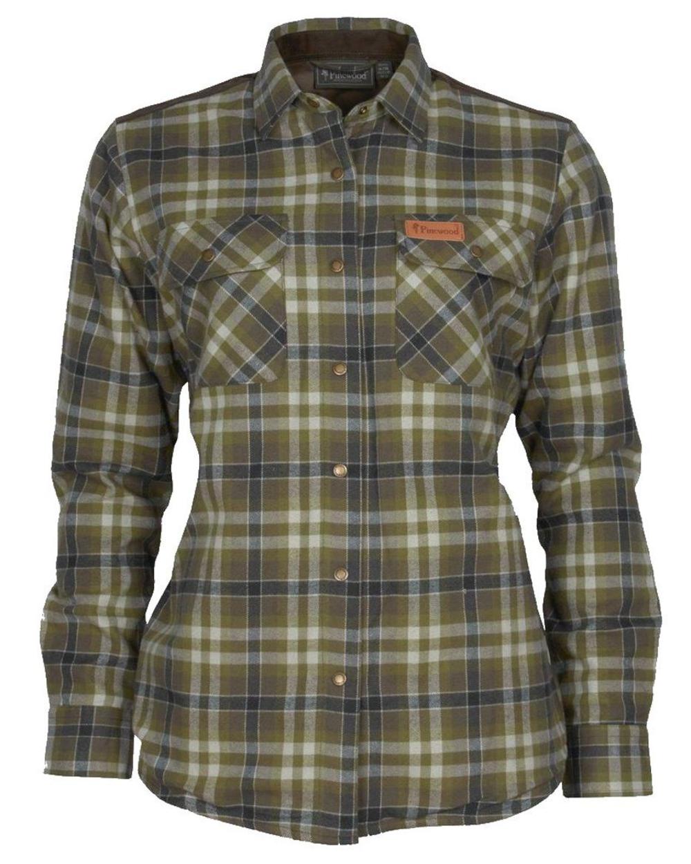 Hunting Olive Light Khaki coloured Pinewood Womens Douglas Shirt on white background 