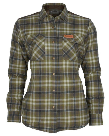 Hunting Olive Light Khaki coloured Pinewood Womens Douglas Shirt on white background 