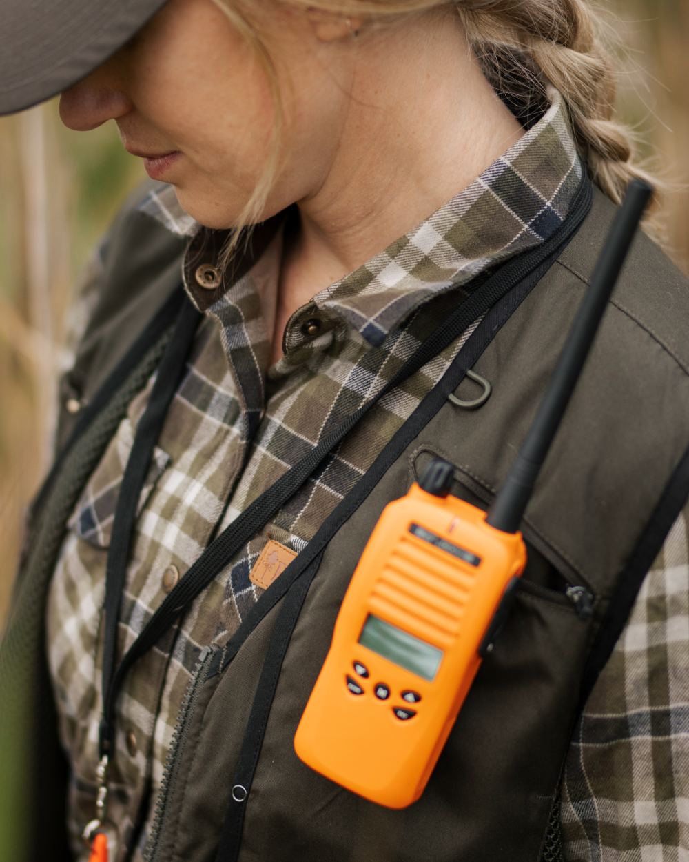 Hunting Olive Light Khaki coloured Pinewood Womens Douglas Shirt on forest background 