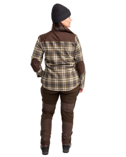 Hunting Olive Light Khaki coloured Pinewood Womens Douglas Shirt on white background 