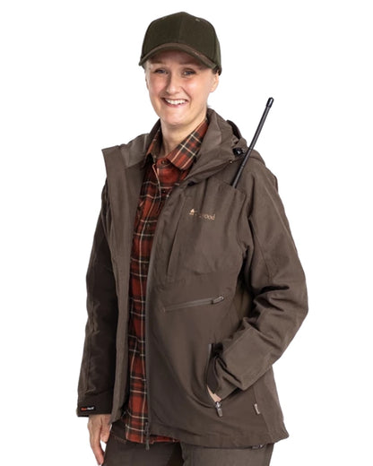Pinewood Womens Furudal Caribou Hunt Extreme Jacket in Suede Brown/Dark Olive