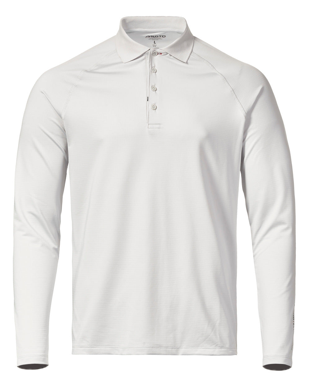 Platinum Coloured Musto Evolution Sunblock Long Sleeve Polo Shirt 2.0 On A White Background 