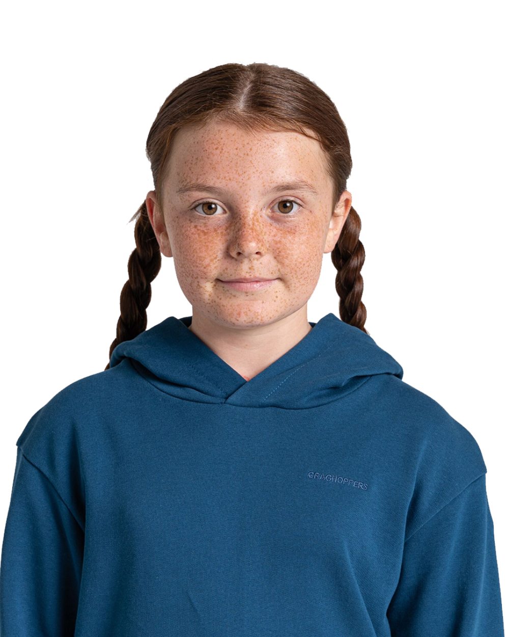 Poseidon Blue Coloured Craghoppers Childrens NosiLife Baylor Hooded Top On A White Background 