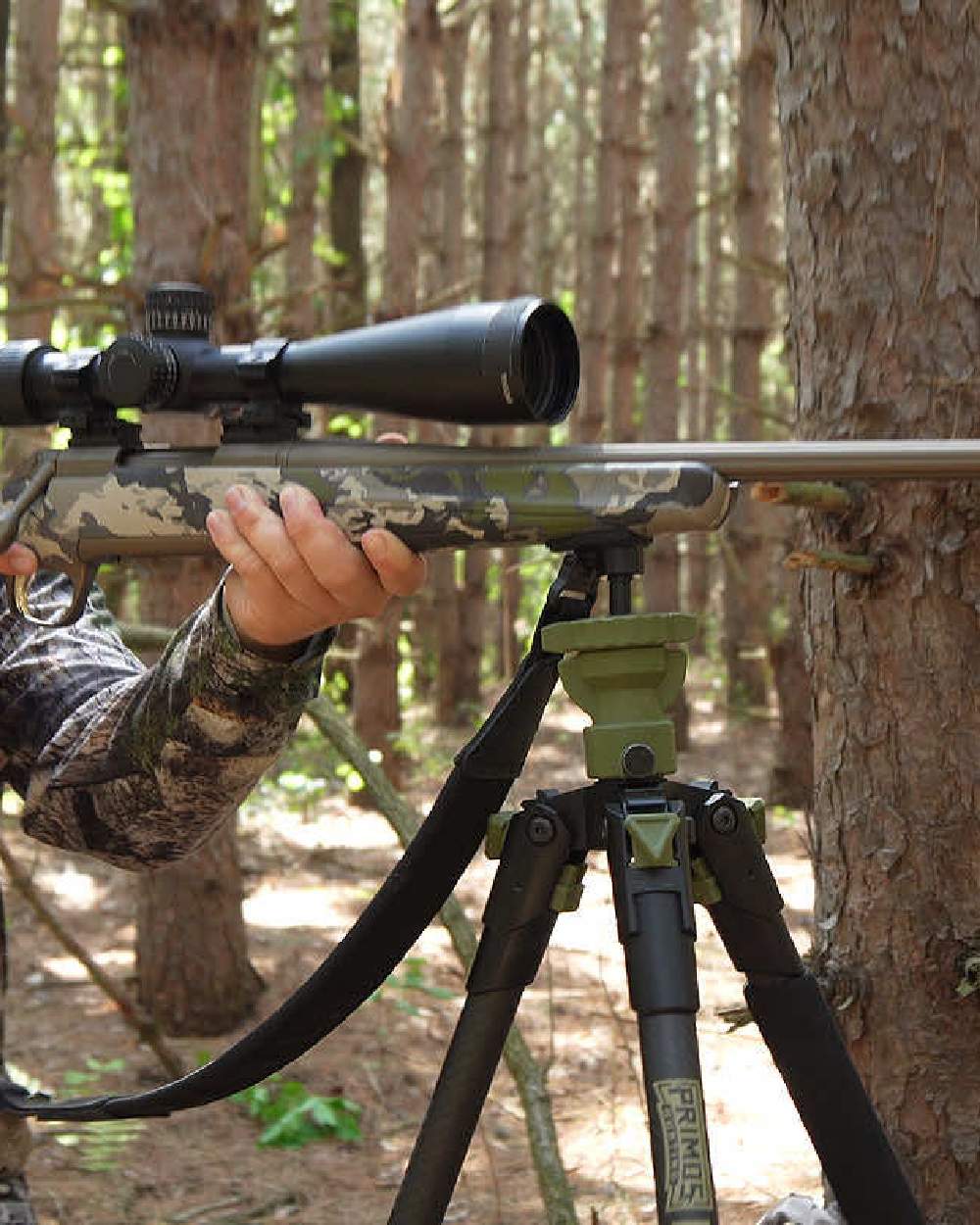 Primos Edge Carbon Fiber Tripod Shooting Stick On Outdoor Background