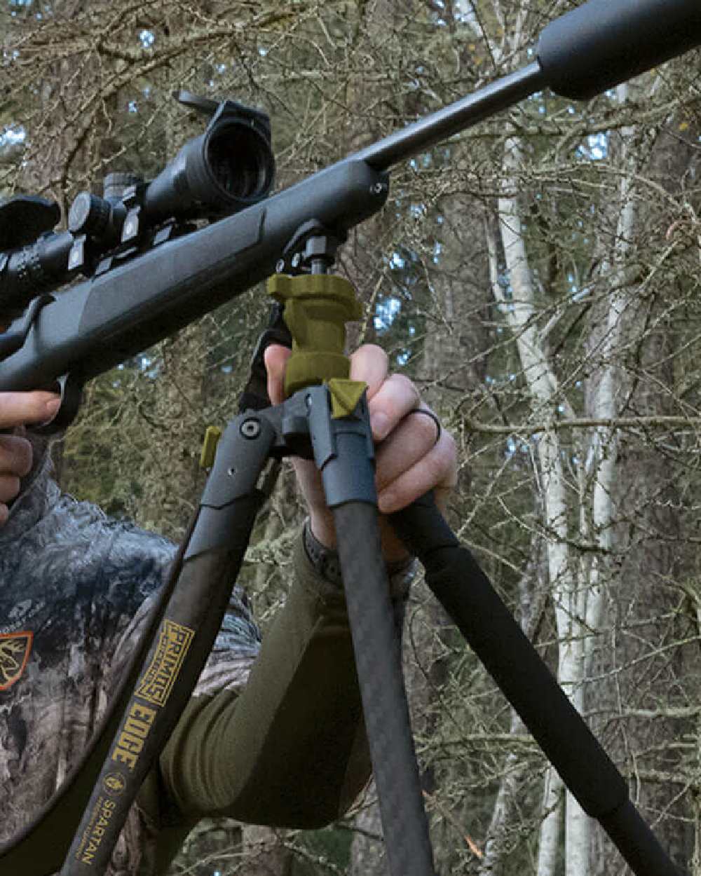 Primos Edge Carbon Fiber Tripod Shooting Stick On Outdoor Background