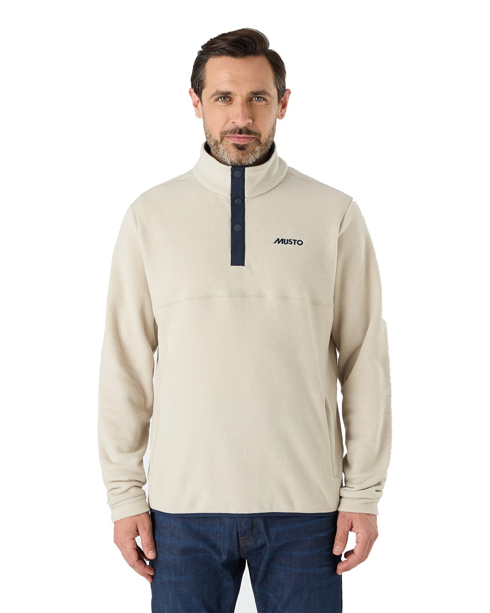 Pumice Coloured Musto Mens Classic Fleece Pullover On A White Background 