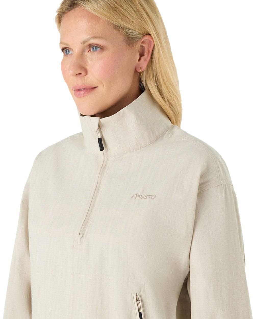 Pumice Coloured Musto Womens Falmouth Anorak Jacket On A White Background 