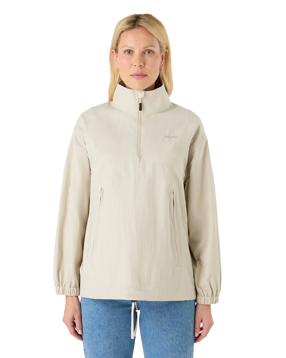 Pumice Coloured Musto Womens Falmouth Anorak Jacket On A White Background 