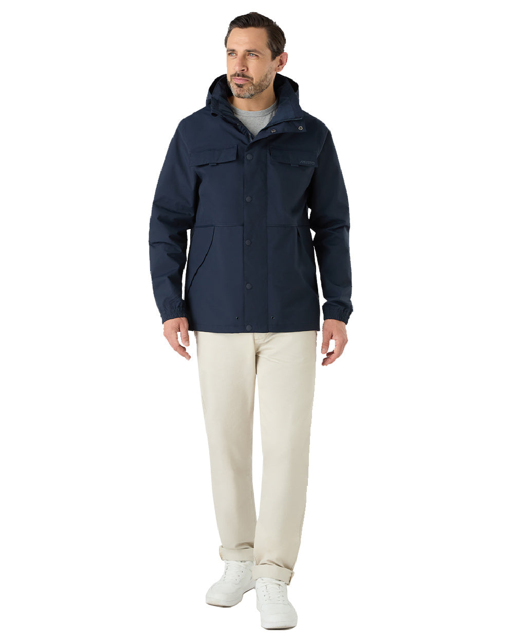 Navy Coloured Musto Mens Classic Shore Waterproof Jacket On A White Background 