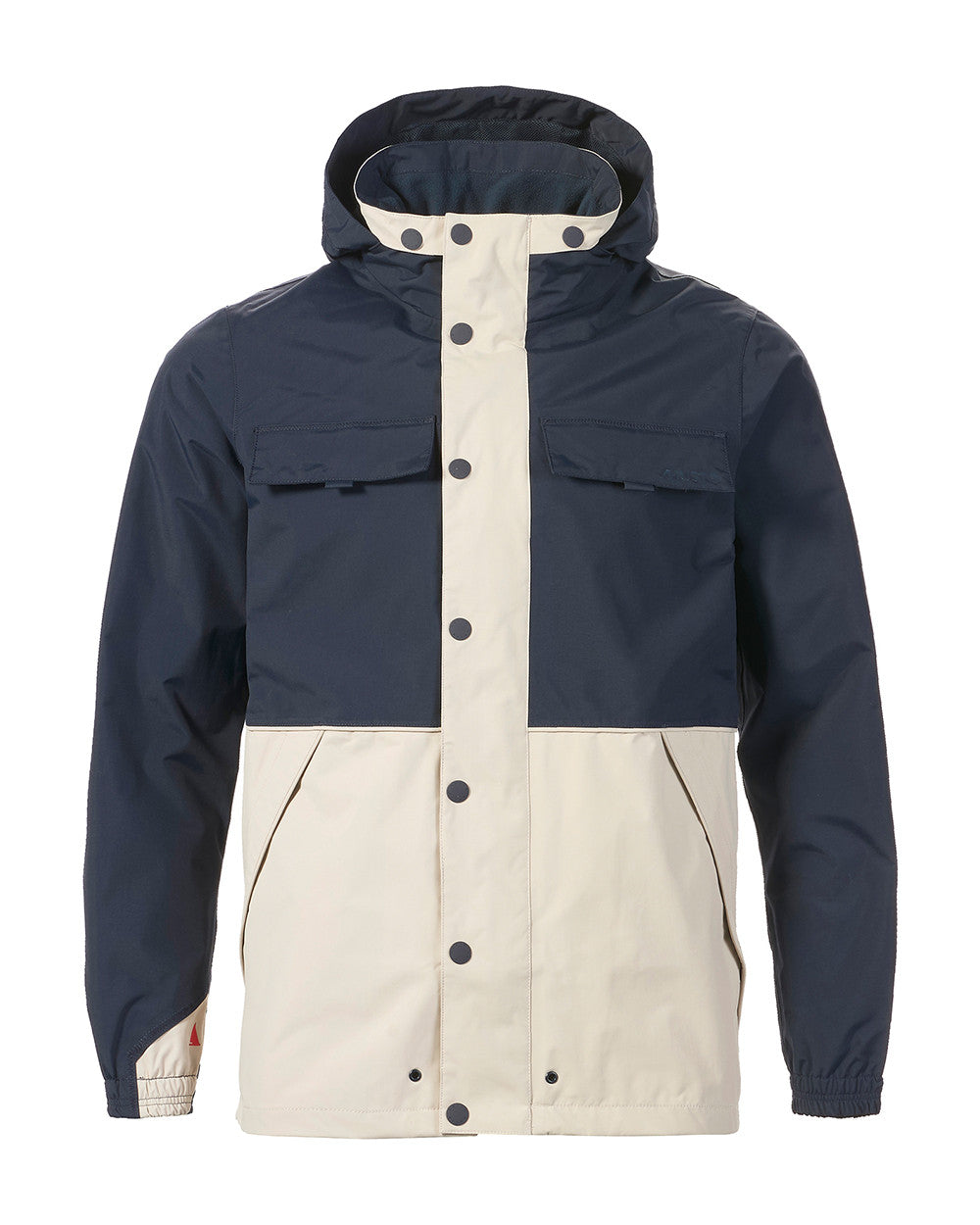 Pumice/Navy Coloured Musto Mens Classic Shore Waterproof Jacket On A White Background 