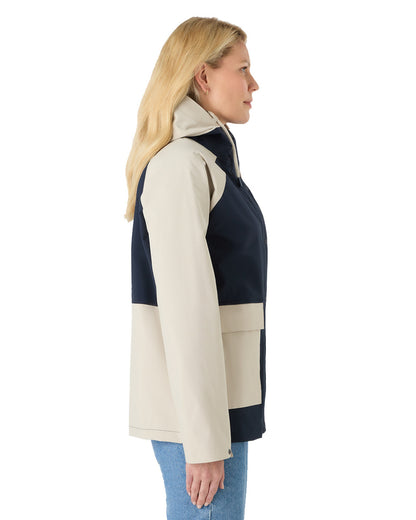 Pumice/Navy Coloured Musto Womens Classic Shore Waterproof Jacket On A White Background 