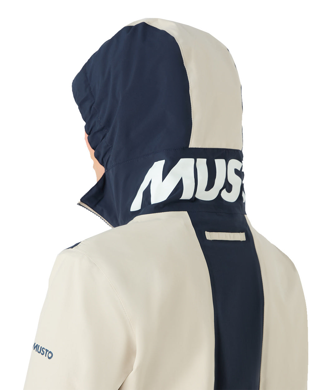 Pumice/Navy Coloured Musto Womens Marina Rain Jacket On A White Background 