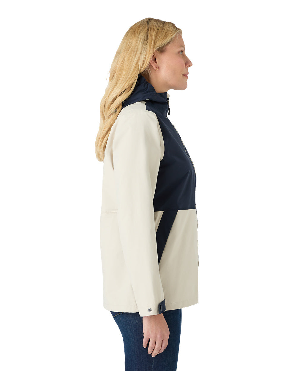 Pumice/Navy Coloured Musto Womens Marina Rain Jacket On A White Background 