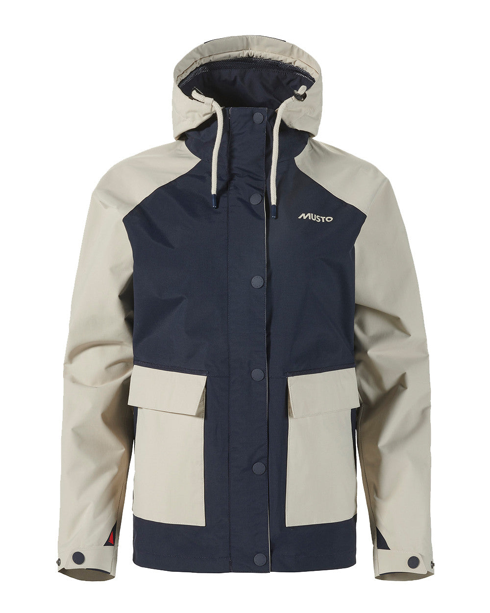 Pumice/Navy Coloured Musto Womens Classic Shore Waterproof Jacket On A White Background 