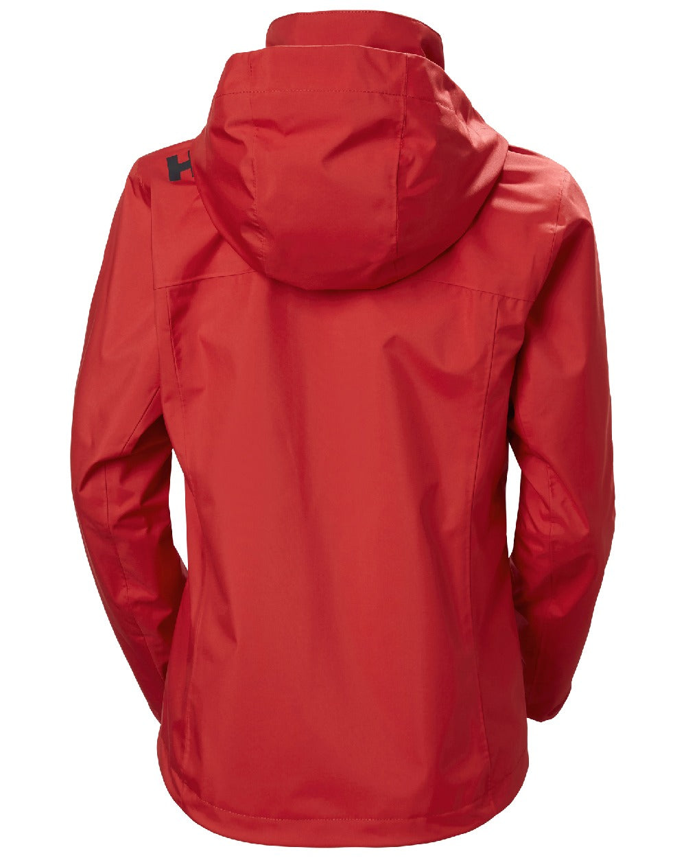 Red coloured Helly Hansen womens crew hooded sailing jacket 2.0 on white background 