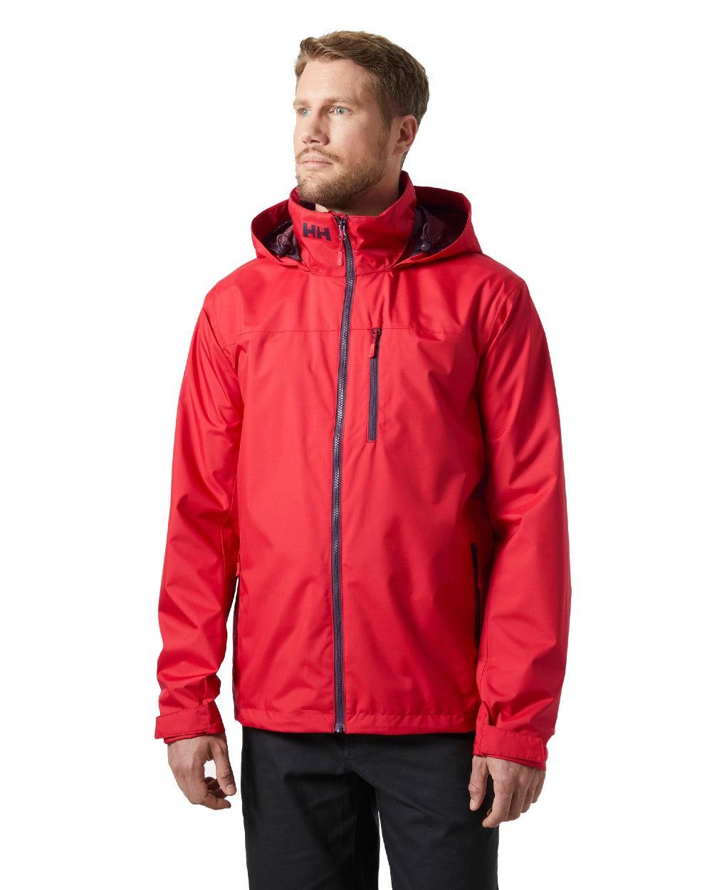 Red coloured Helly Hansen Mens Crew Hooded Jacket 2.0 on white background 