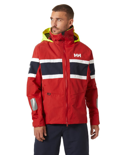 Red coloured Helly Hansen Mens Salt Original Sailing Jacket on white background 