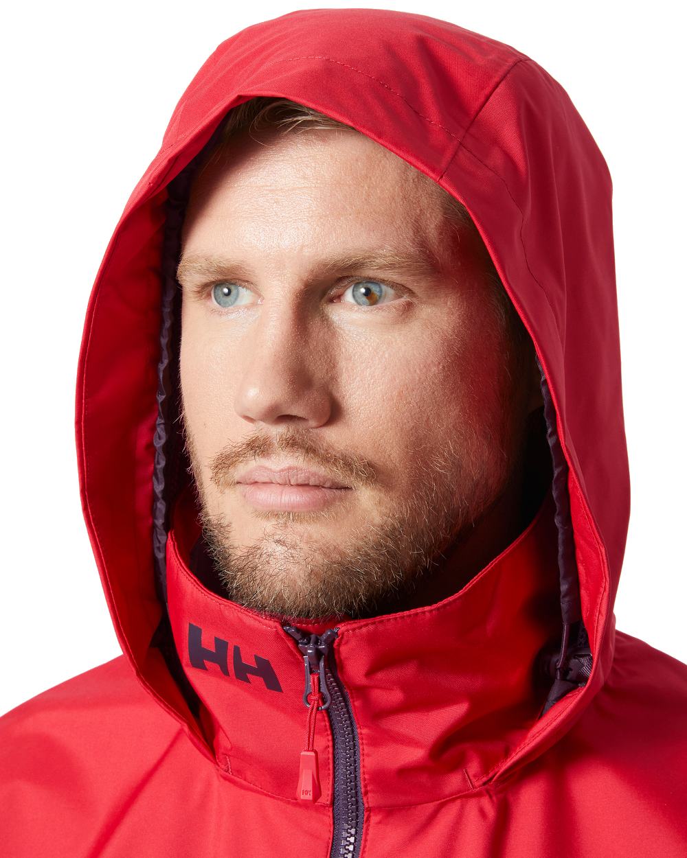 Red coloured Helly Hansen Mens Crew Hooded Jacket 2.0 on white background 