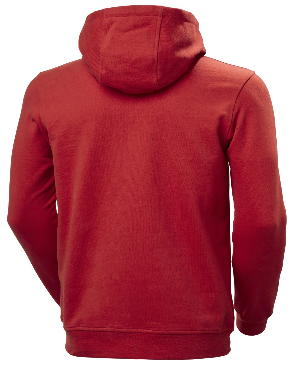 Red Coloured Helly Hansen Mens Logo Hoodie On A White Background 