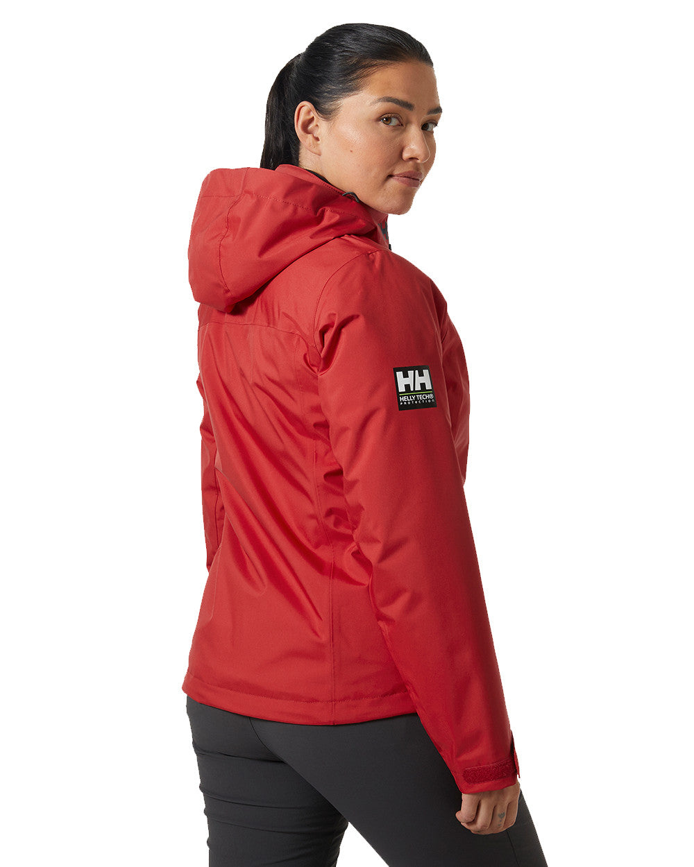 Red Coloured Helly Hansen Womens Crew Hooded Midlayer Sailing Jacket 2.0 On A White Background 