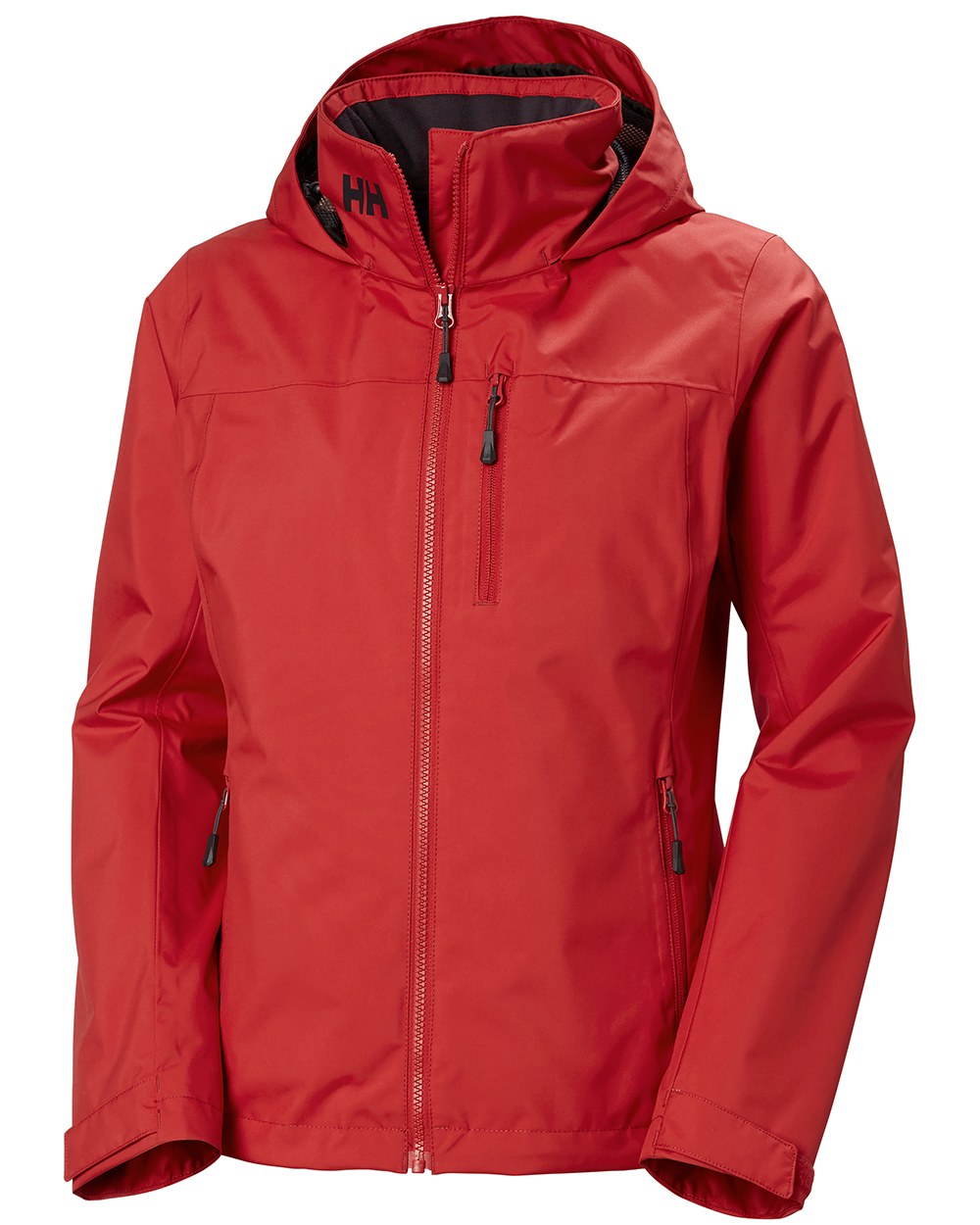 Red Coloured Helly Hansen Womens Crew Hooded Midlayer Sailing Jacket 2.0 On A White Background 