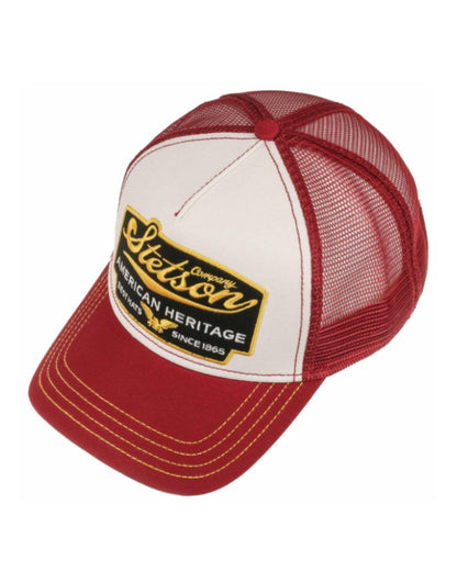Red/White coloured Stetson American Heritage Trucker Cap on White background 