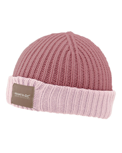Dusty Rose Coloured Regatta Childrens Connora Fisherman Beanie on white background 