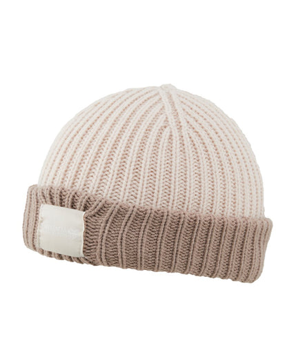 Light Vanilla Warm Taupe Coloured Regatta Childrens Connora Fisherman Beanie on white background 