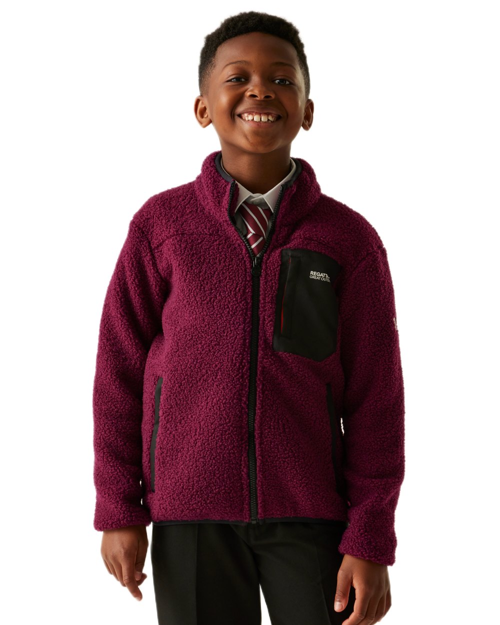Dark Pimento Coloured Regatta Childrens Frankie Warm Full Zip Fleece Jacket on white background 