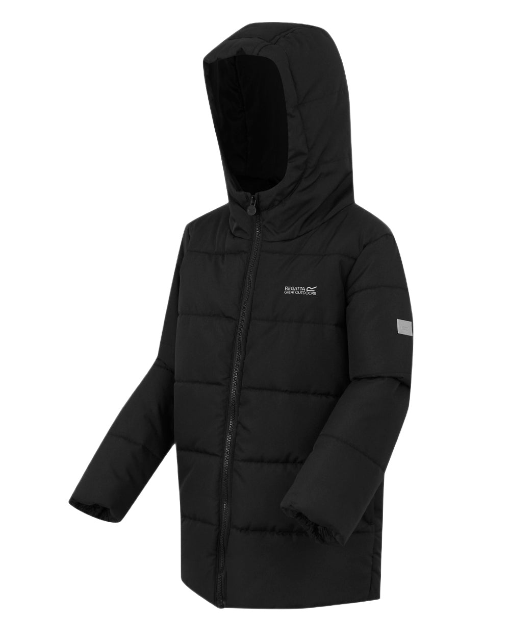 Black Coloured Regatta Childrens Halkner Quilted Jacket on white background 