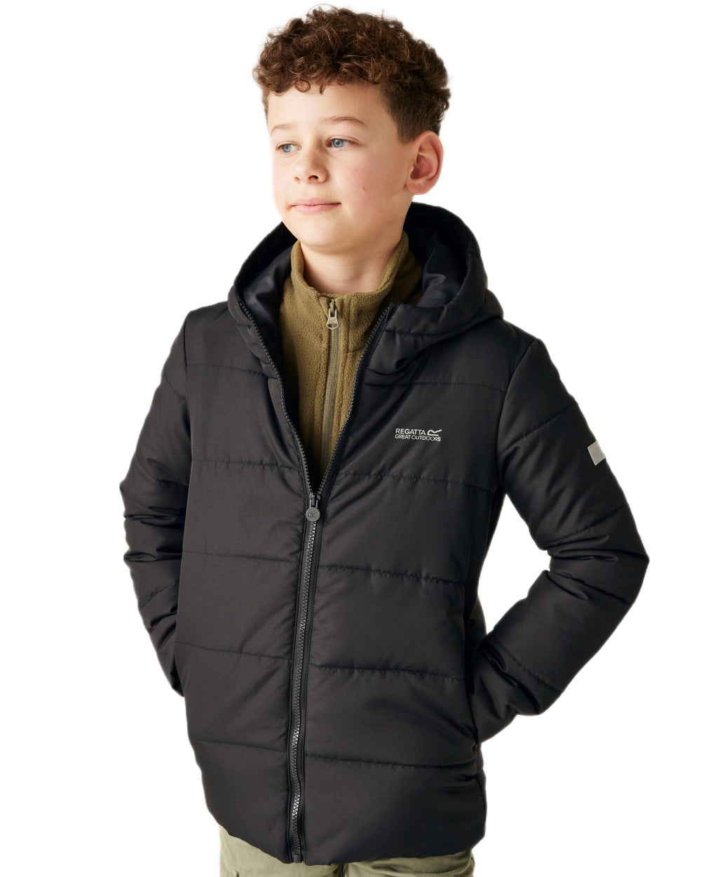 Black Coloured Regatta Childrens Halkner Quilted Jacket on white background 