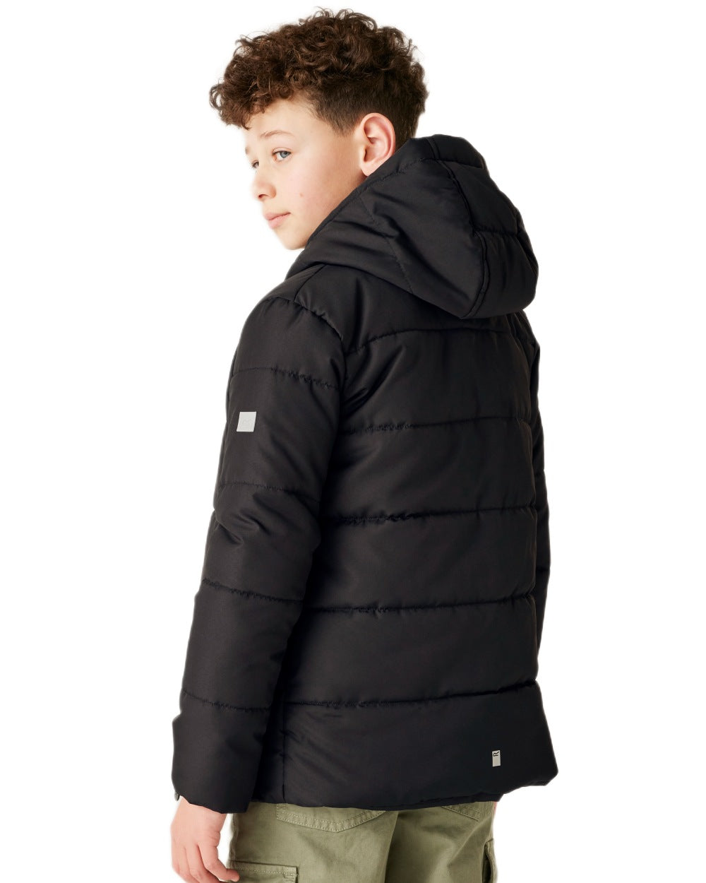 Black Coloured Regatta Childrens Halkner Quilted Jacket on white background 