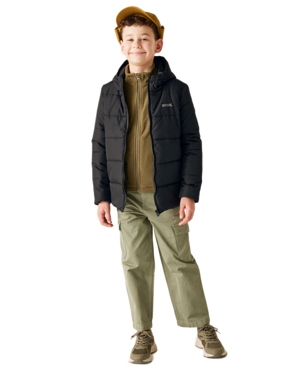 Black Coloured Regatta Childrens Halkner Quilted Jacket on white background 
