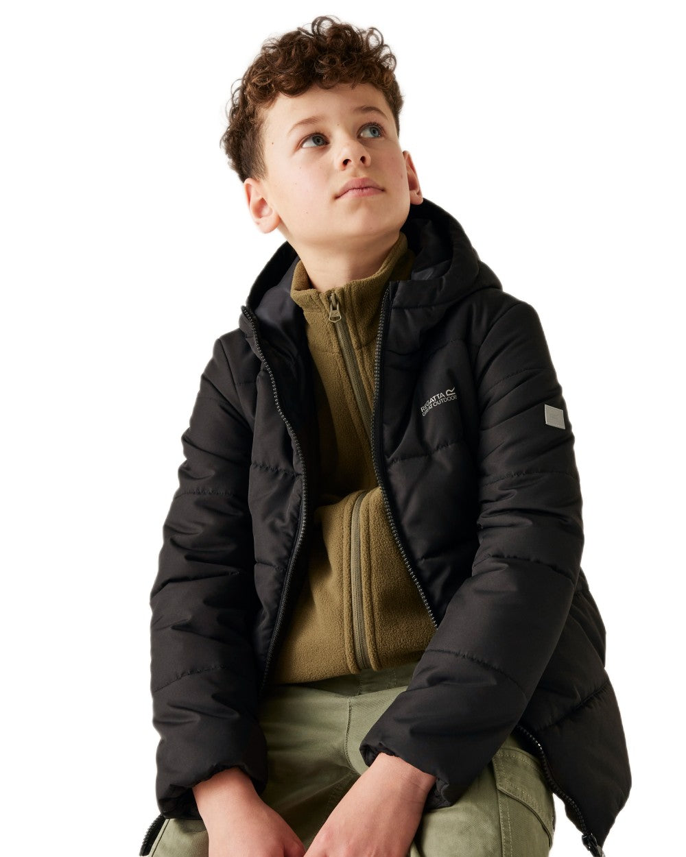 Black Coloured Regatta Childrens Halkner Quilted Jacket on white background 