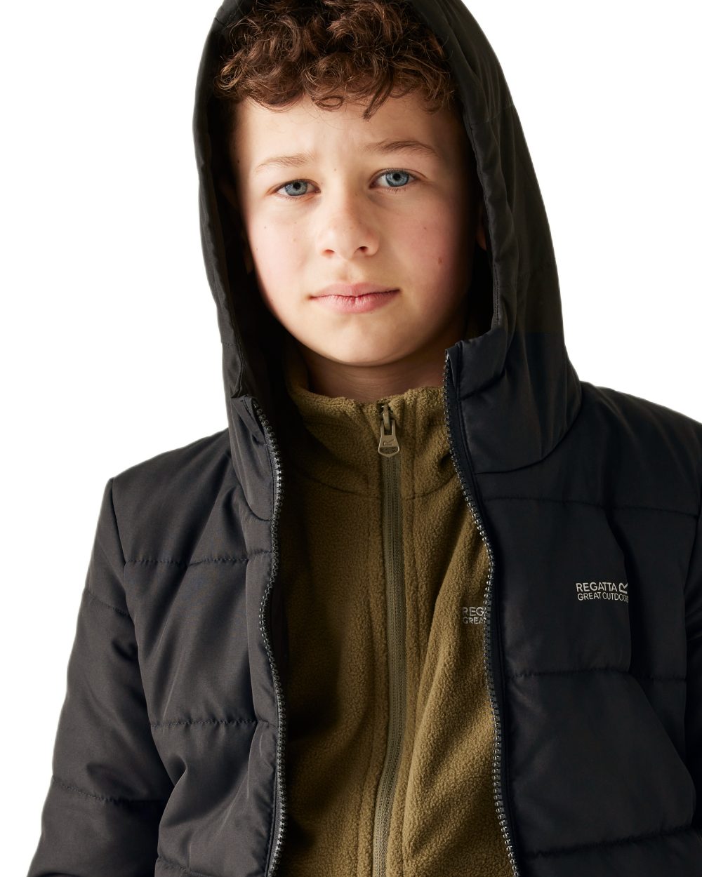 Black Coloured Regatta Childrens Halkner Quilted Jacket on white background 