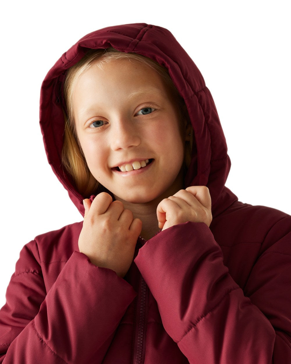 Dark Pimento Coloured Regatta Childrens Halkner Quilted Jacket on white background 
