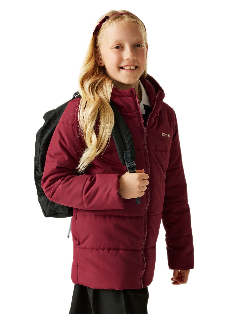 Dark Pimento Coloured Regatta Childrens Halkner Quilted Jacket on white background 